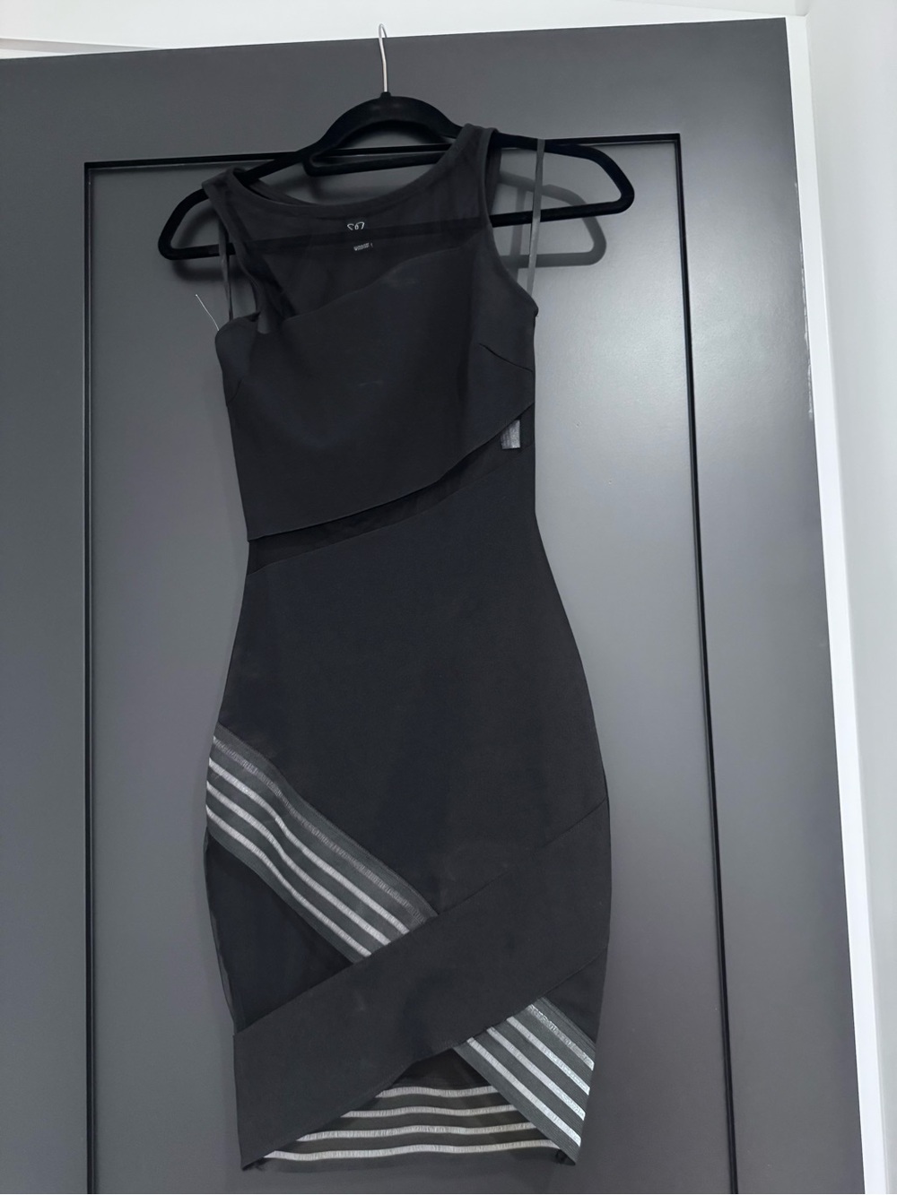 Windsor Black Sheath Dress with Mesh Stripe Insets